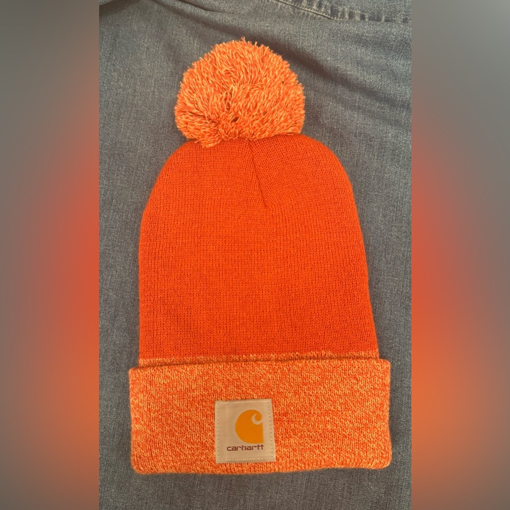 Carhartt Orange Knit Pom-Pom Beanie